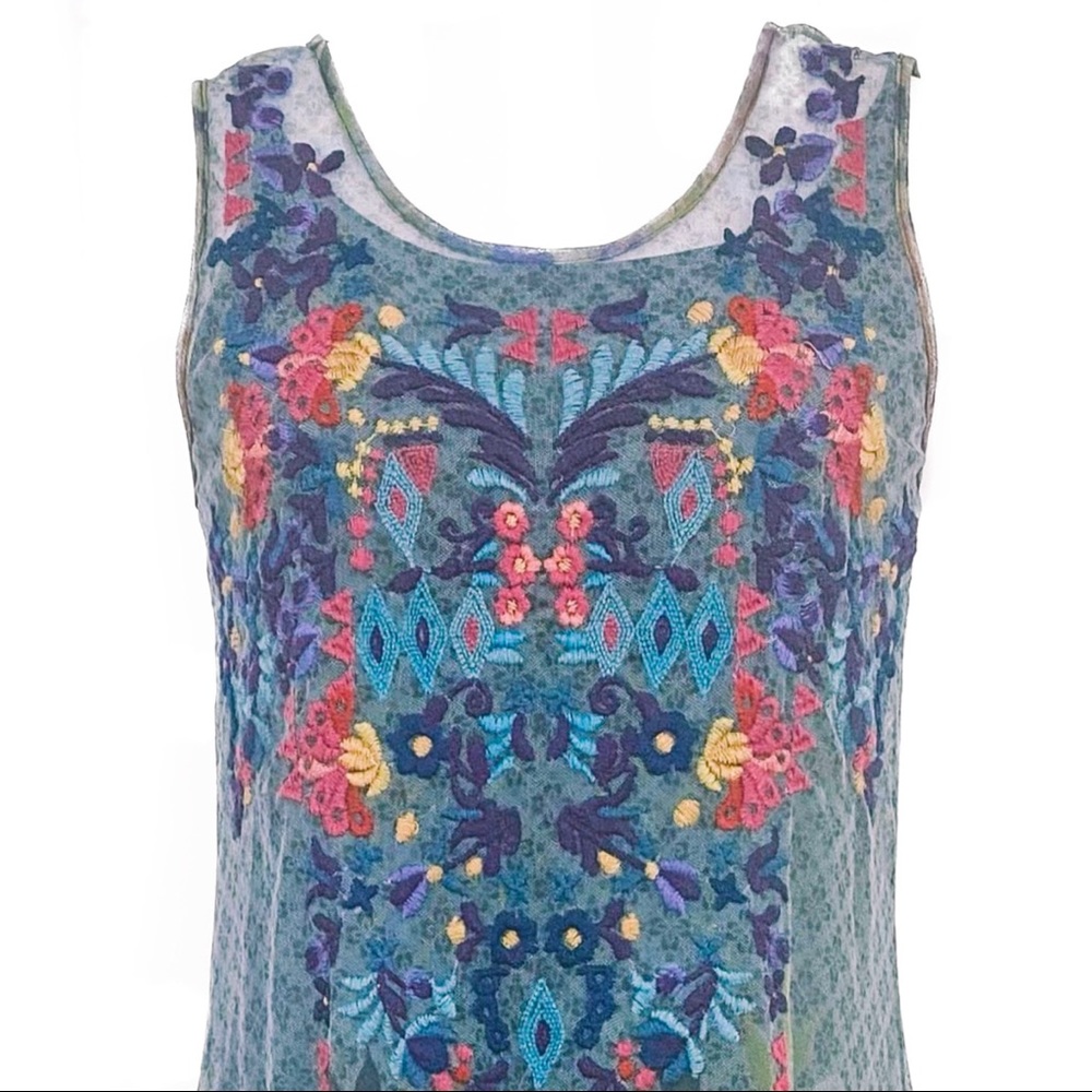 Johnny Was Rhandi Embroidered Printed Mesh Dress - Picture 4 of 13